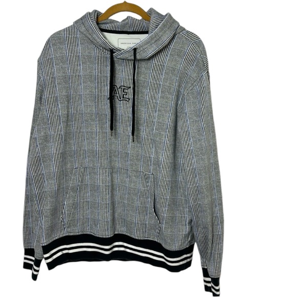 AMERICAN EAGLE hoodie center logo houndstooth pullover front pocket size Medium - Picture 1 of 11